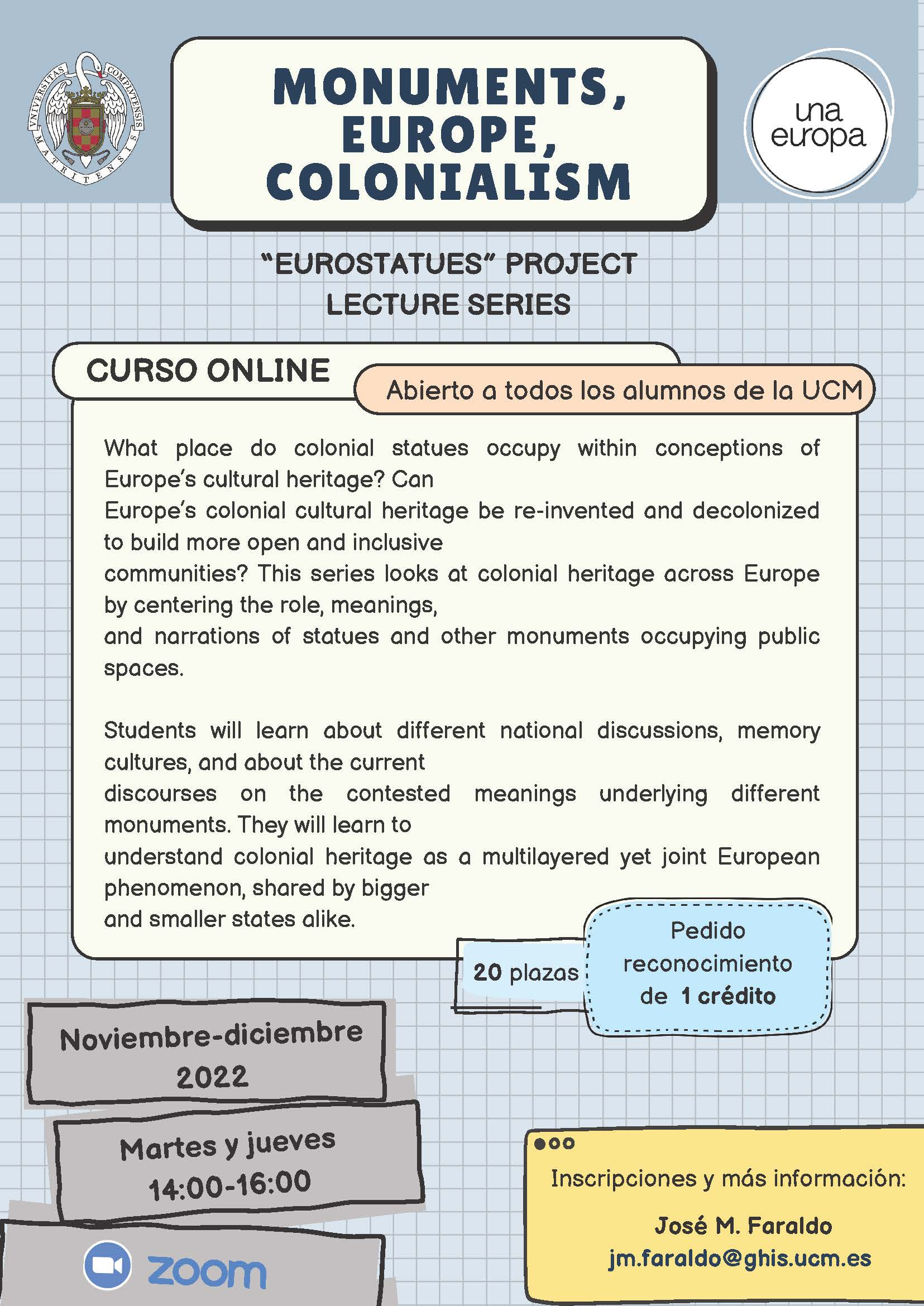 Curso online Monuments, Europe, Colonialism (3 Nov. - 13 Dic. 2022) - UNAEUROPA